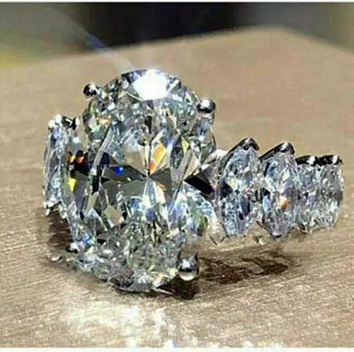 AAA+ Quality Gorgeous Women Silver Plated Rings Oval Cut White Sapphire Size 6 Simulated ABC Jewelery